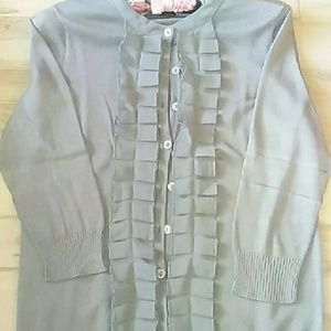 Grey ruffled 3/4 sleeve cardigan / size M